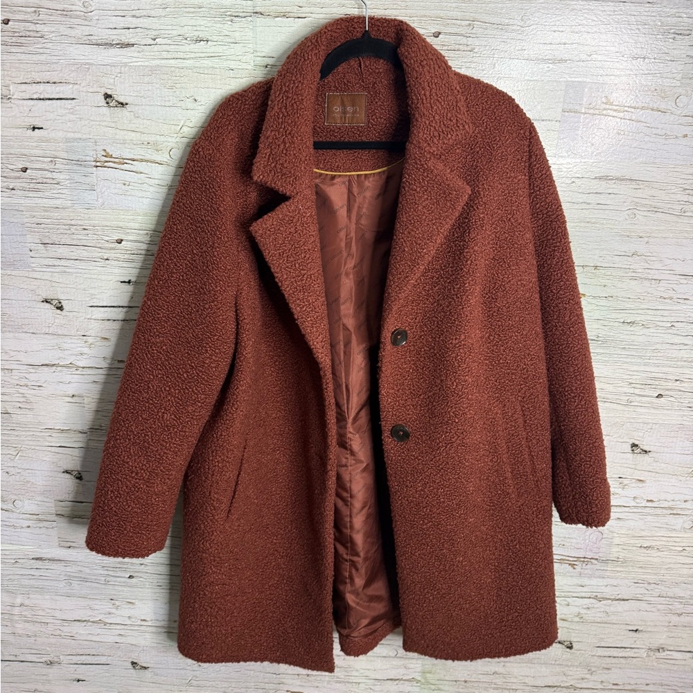 Rust Teddy Pea Coat - Women's Cozy Bouclé Jacket
